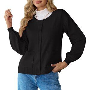 Women's Long Sleeve Knit Cardigan Sweater Button Ribbed Casual Fall Top